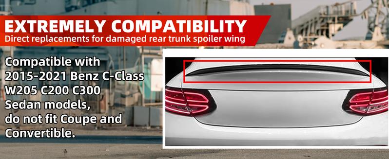 Rear Trunk Spoiler Lip Compatible with 2015-2021 Mercedes Benz C Class W205 C200 C300 Sedan Gloss Black Painted Tail Wing Duckbill Spoiler