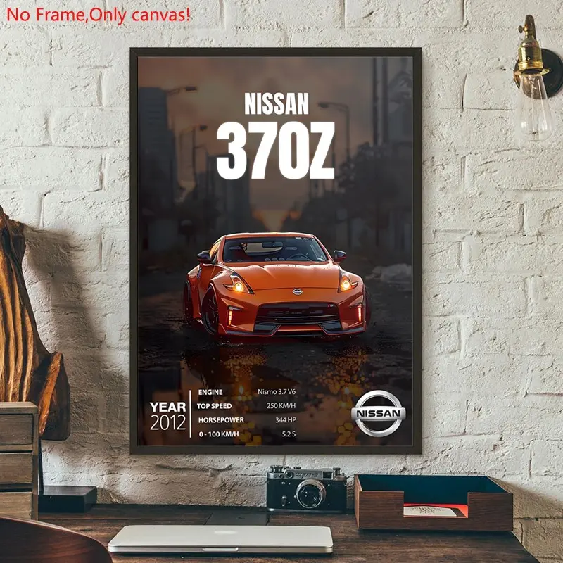 1 Piece/Set frameless canvas painting print poster,Luxury sports car art，Nissan 370Z Sports car 2012，a perfect gift for cars loves, ideal gift for bedroom, living room, dorm hallway, kitchen, mural, wall decoration, room decor