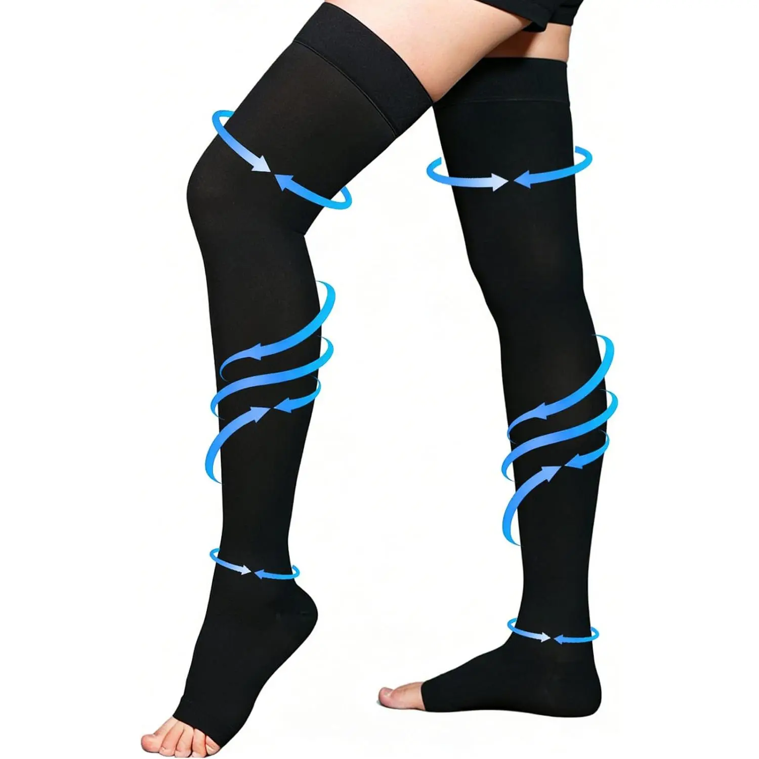 Medical Compression Stockings for Women & Men, 20-30 mmHg Thigh High Compression Socks Open Toe, Compression Support Hose with Silicone Dot Band, for Varicose Veins, Edema, Swelling