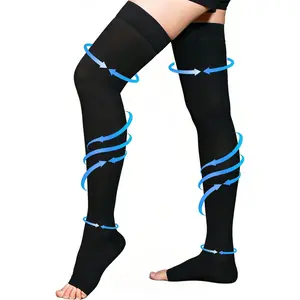 Medical Compression Stockings for Women & Men, 20-30 mmHg Thigh High Compression Socks Open Toe, Compression Support Hose with Silicone Dot Band, for Varicose Veins, Edema, Swelling