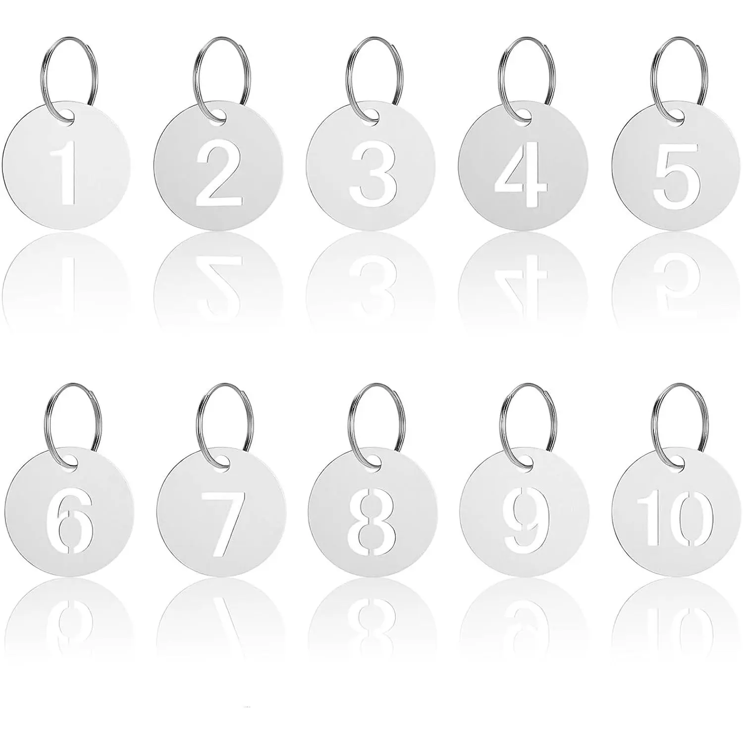10 Pack Number Tags with Metal Rings, Stainless Steel Numbered 1-10 Key Label Tags, Round Coat Check Tag  ID Identifiers Markers for Coat Check & House Lockers (, 0.9")