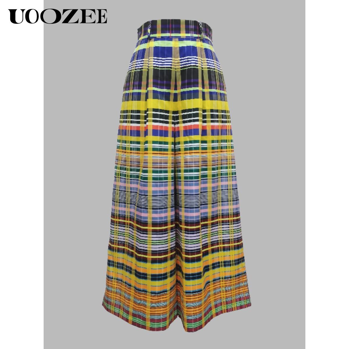 UOOZEE- LIVE Women's Loose Wide Leg Checkerboard Printed Casual Pants Bottoms Pants Baggy Womenswear
