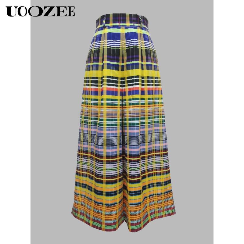 UOOZEE- LIVE Women's Loose Wide Leg Checkerboard Printed Casual Pants Bottoms Pants Baggy Womenswear