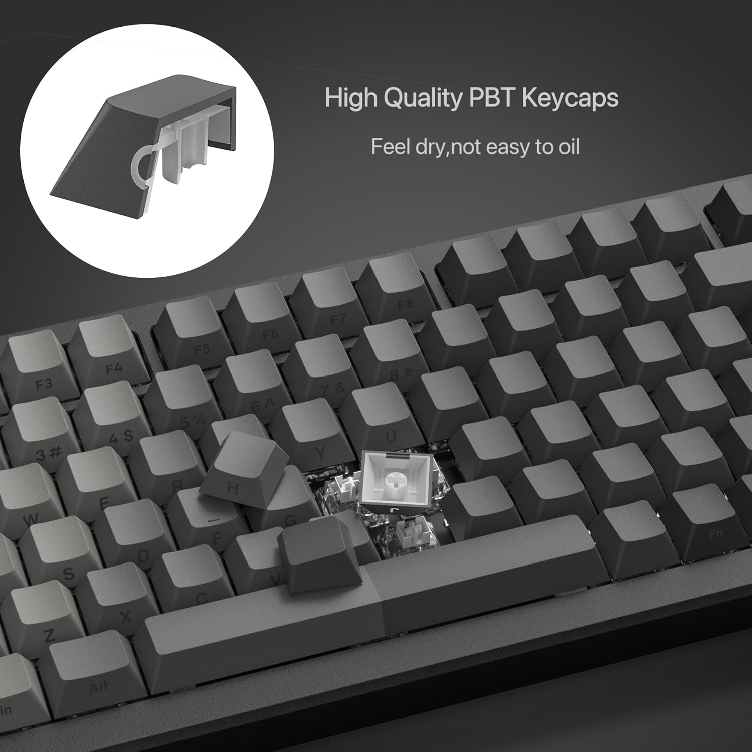 Double Shot PBT keycap set,Shine Through keycaps 75 percent, Cherry Profile custom Key caps,Gradient Dark Grey,Side Printed Keyboard caps for Mechanical Gaming Keyboards(121key,only keycaps)
