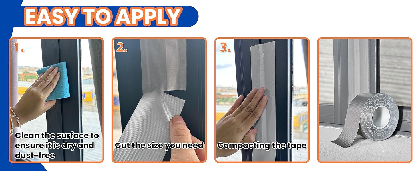 Silver Window Weather Sealing Tape,Window Draft Isolation Sealing Film Tape,Window AC Seal Air Conditioner Sealing Tape No Residue Waterproof Self Adhesive for Keep Out Cold Air Dust Rain 2IN X 65FT