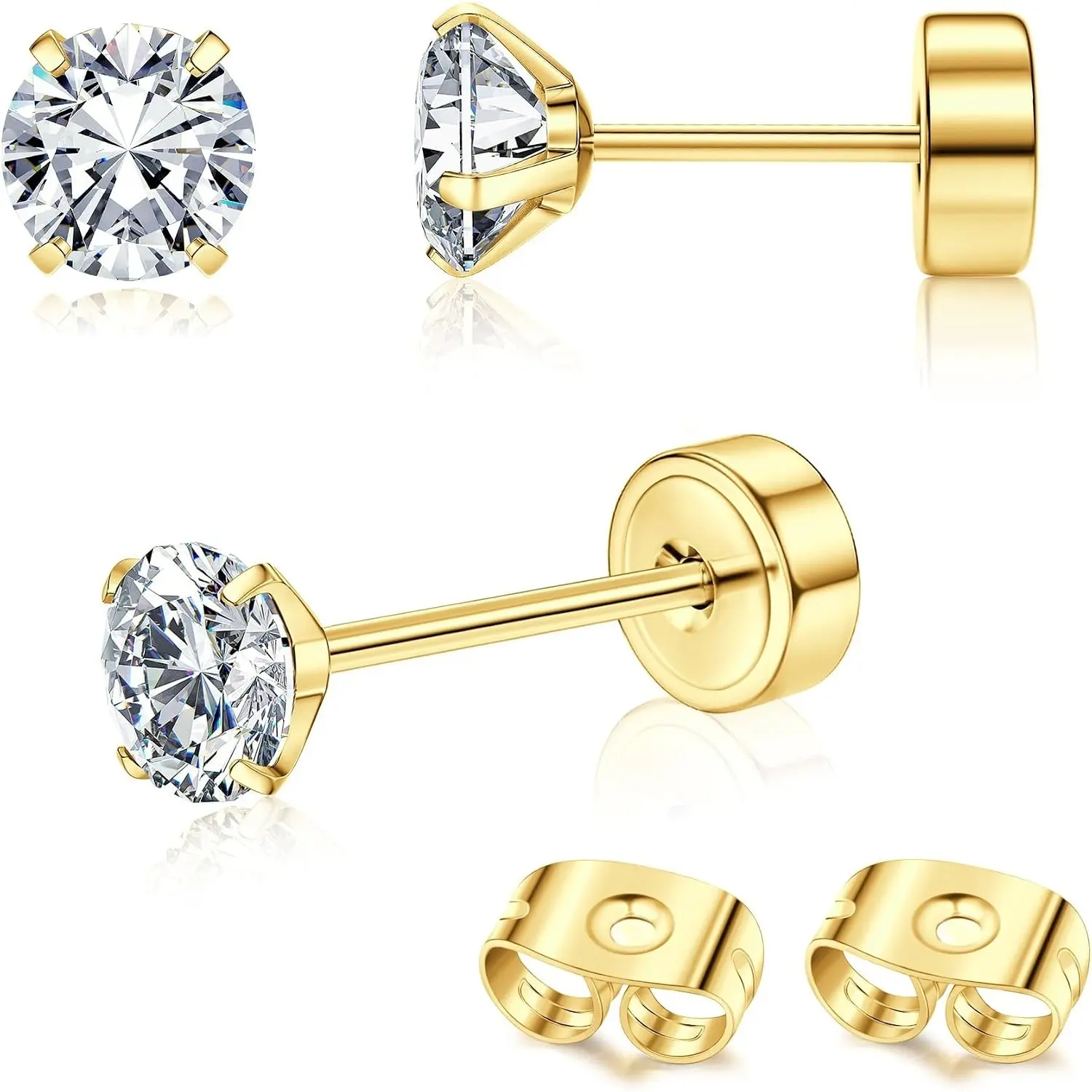 ORAZIO Titanium Earrings Hypoallergenic Stud Earrings Plated Gold | Titanium Stud Earrings with Flat Back, Plated Gold Stud Earrings for Women, Piercing Earrings for Tragus Helix Piercings 2/3/4mm