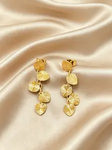 Pair of Five Heart Stud Earrings, Elegant Floral Design, 24k Gold Plated Brass, Gift Box Included, All Seasons Jewelry