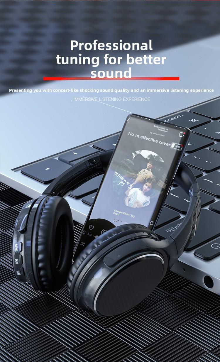 Retro over-ear Bluetooth headphones with card slot, foldable, wireless noise-cancelling music headset