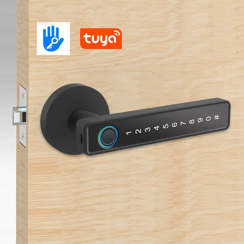 Fingerprint Door Lock, Smart Door Handle with Password Keyboard, Keyless Entry Door Lock for Home Bedroom Hotel Office Apartment, Smart Door Knob, Electronic Door Lock with Handle, Fingerprint Smart Locks