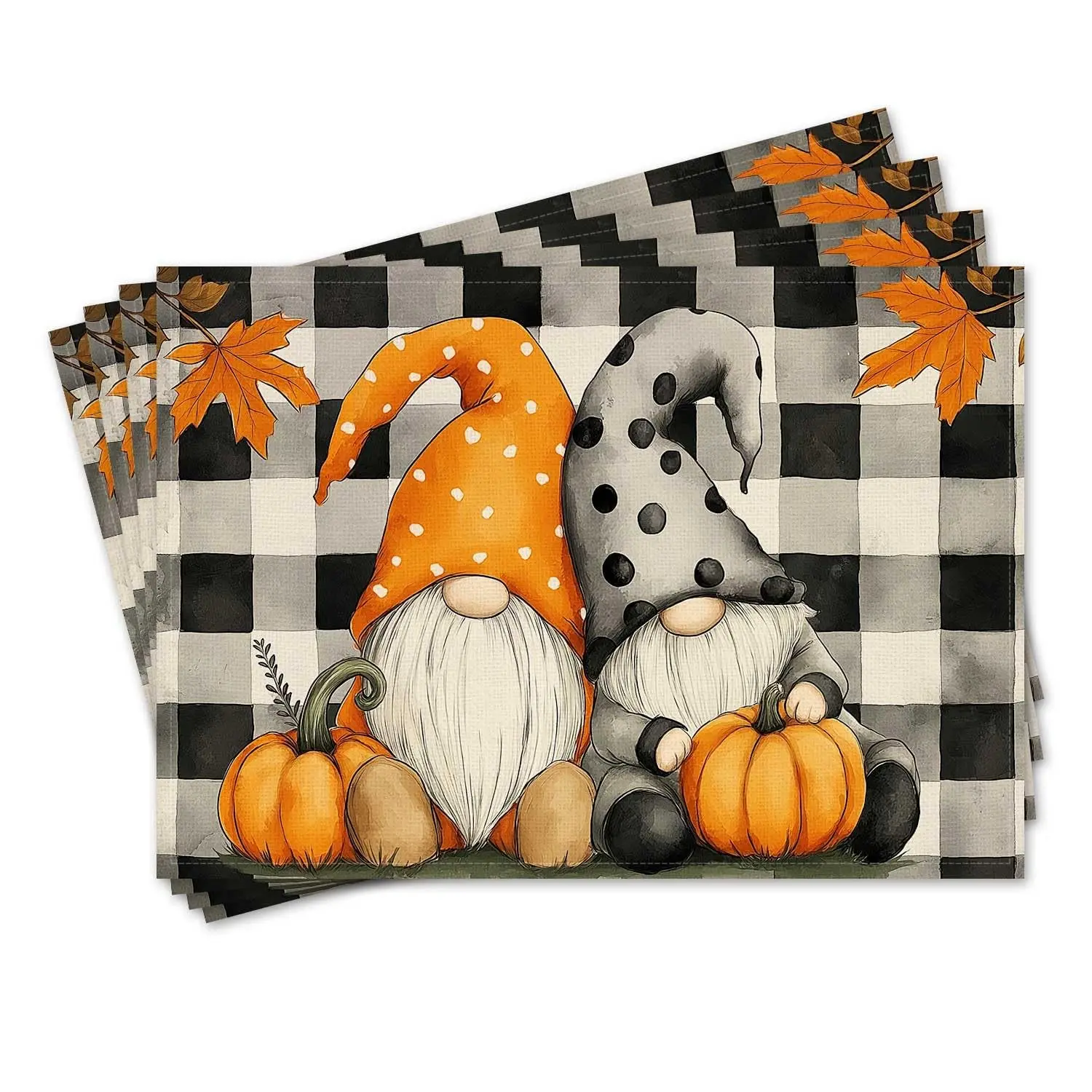 Set of 4 Fall Placemats Pumpkin Maple Leaves Gnomes Pattern Table Mat Autumn Thanksgiving Fall Decorations for Home, Harvest Festival Seasonal Holiday Farmhouse Decorations and Supplies for Home Kitchen Dining Room Table Thanksgiving Home Decor