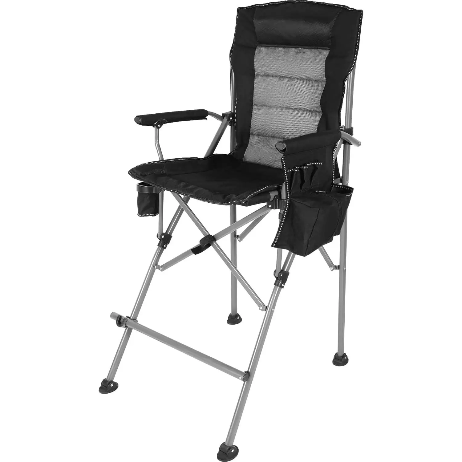 Extra Tall Folding Chairs  Adults 330lbs, Portable Bar Height Foldable Director Chairs  Camping Outside, Comtable with Makeup Pocket, High Back and Footrest, Black