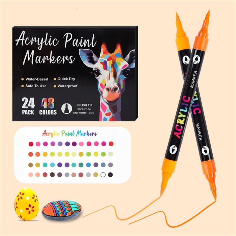 24/48/72 Color Acrylic Paint Markers, Acrylic Painting Pen, Dual Brush Marker Pen Set, Artist Fine and Brush Tips, Coloring Books, DIY Crafts, Christmas Gift