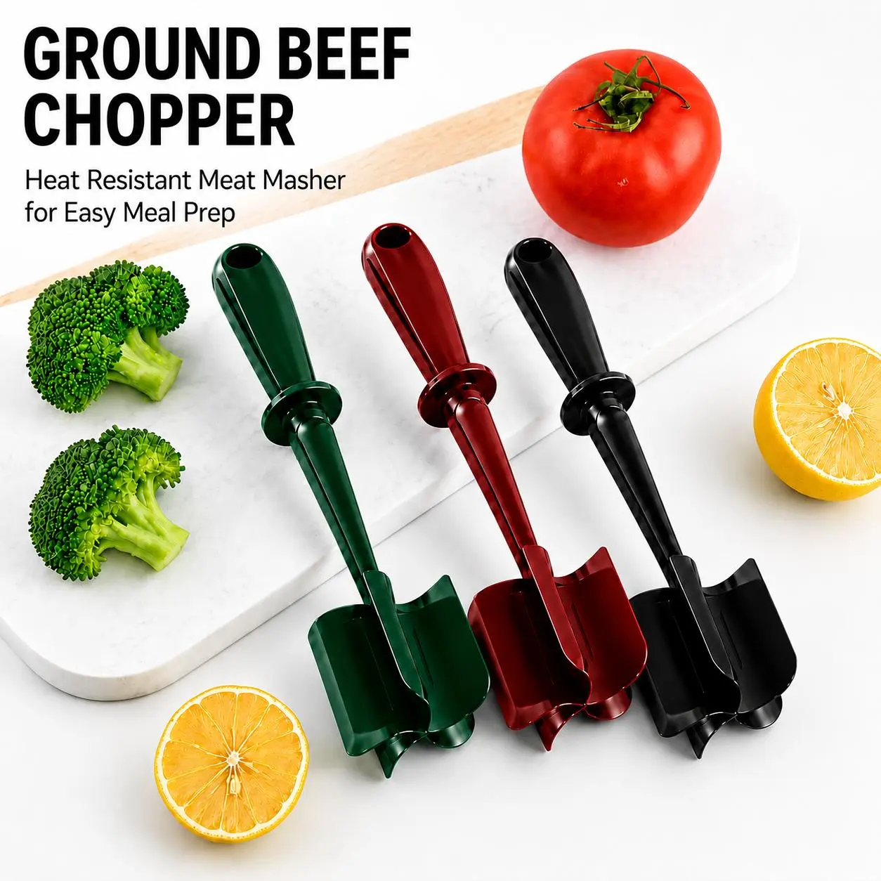 MIUVA Heat Resistant Meat Chopper  5 Blade Manual Meat Chopper Ground Beef Masher Heat Resistant Nylon Hamburger Chopper Tool for Turkey Potatoes Nonstick Cookware Meal Prep