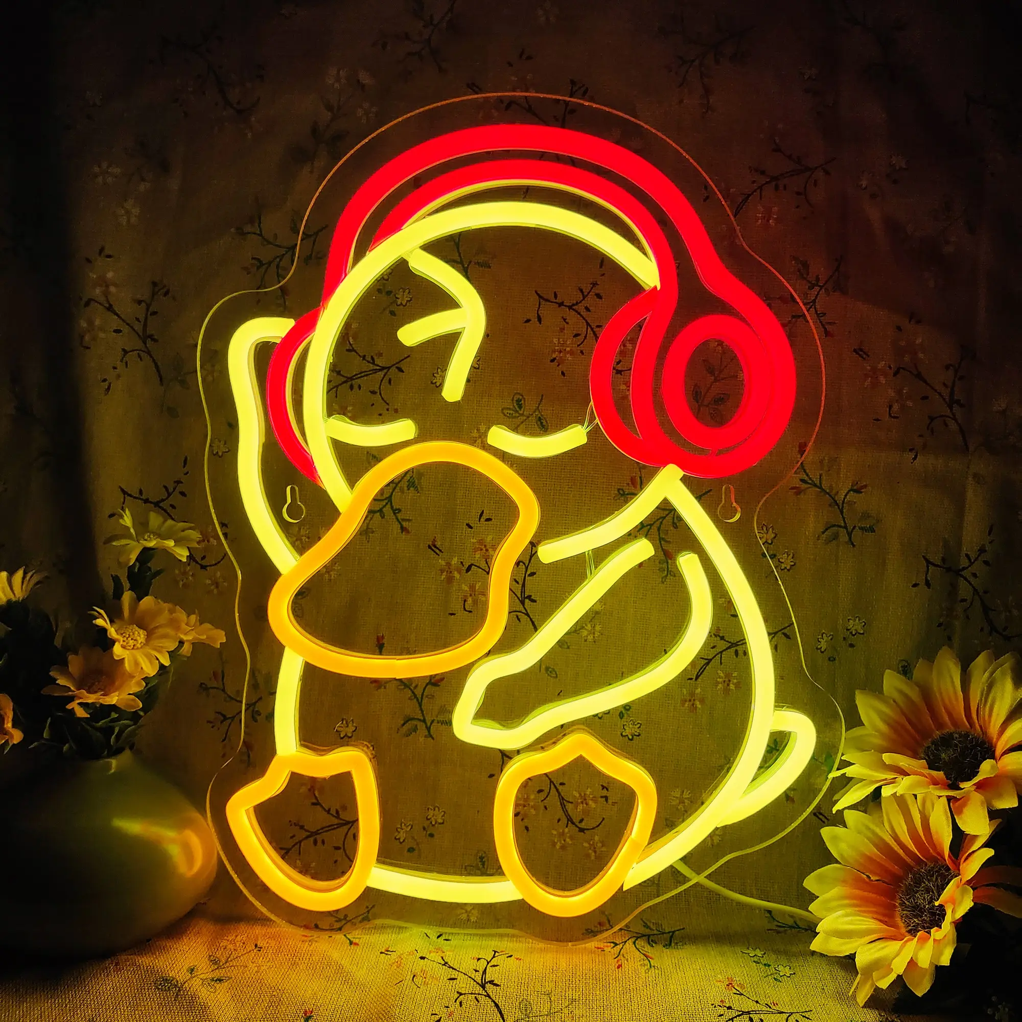 Anime Duck with Headphones Neon Signs, Dimmable LED Game Neon Light Signs, USB Neon Light for Girls Kids Bedroom Game Room Party Man Cave Birthday Christmas Gifts