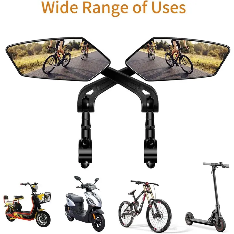 2pcs HD Glass Adjustable Bicycle Rearview Mirrors, 360 Degree Rotatable Side View for Cycling, Wide-Angle Reflective Safety Mirror Suitable for Mountain Bikes, Universal Handlebar Installation Additions
