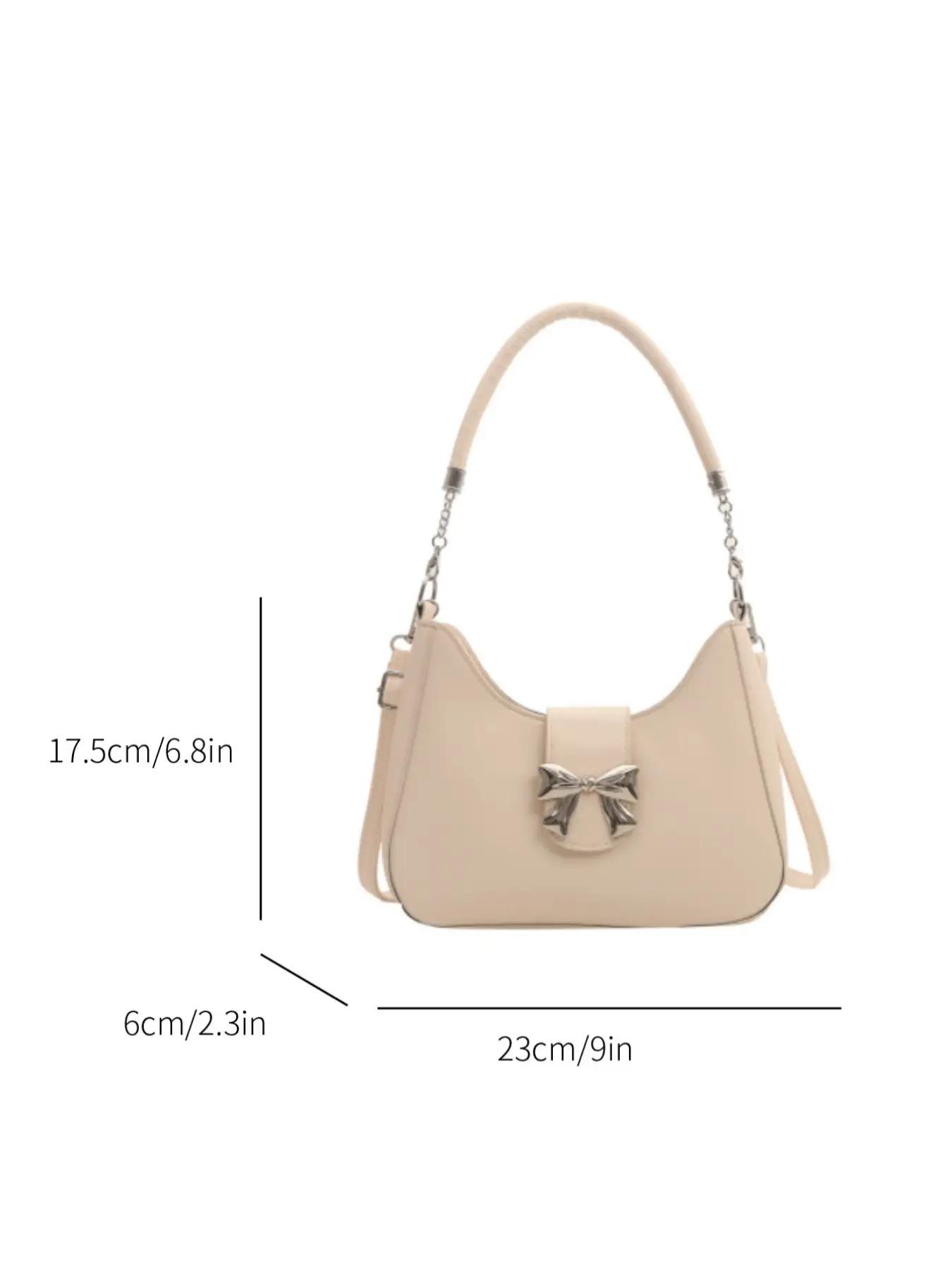 Minimalist Temperament Bow Decorated Shoulder Bag, 2025 New Style Solid Color Crossbody Bag with Adjustable Strap for Work & Daily Used, Casual Trendy Versatile High-quality Luxury Bag, Adjustable Strap Purse, Casual Crossbody Bags