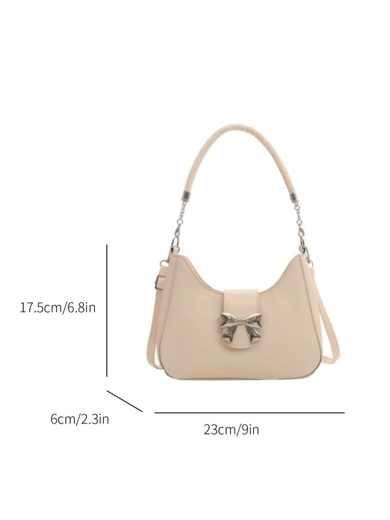 Minimalist Temperament Bow Decorated Shoulder Bag, 2025 New Style Solid Color Crossbody Bag with Adjustable Strap for Work & Daily Used, Casual Trendy Versatile High-quality Luxury Bag, Adjustable Strap Purse