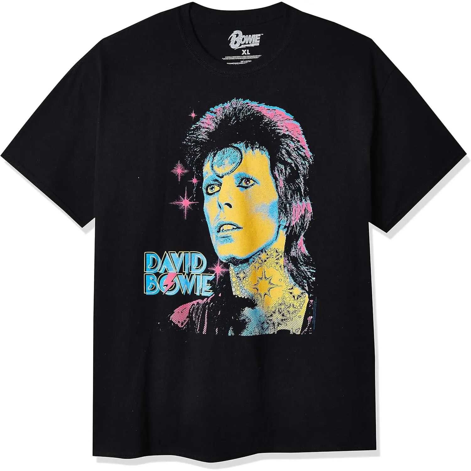 Men's Officially Licensed David Bowie Graphic Round Neck Tee, Casual Hand-Dyed Ringspun Cotton Short-Sleeve Top with Reinforced Construction, Foldable All Seasons Menswear T-Shirt