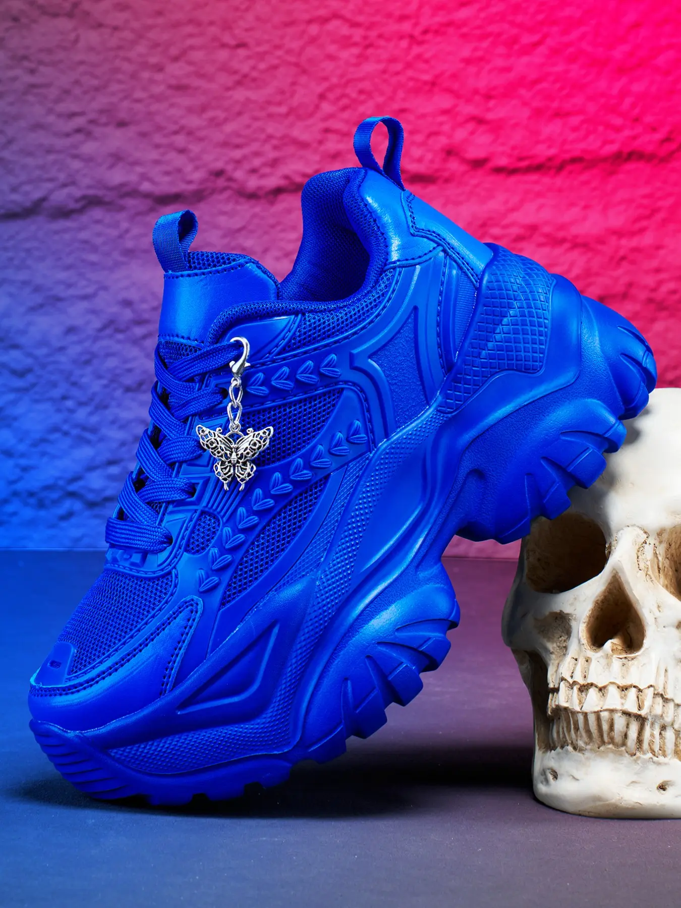 Women's Thick Sole 7cm Heel Blue Sports Shoes, Lightweight Eva, Detachable Silver Color Butterfly Charm, Suitable for All Seasons