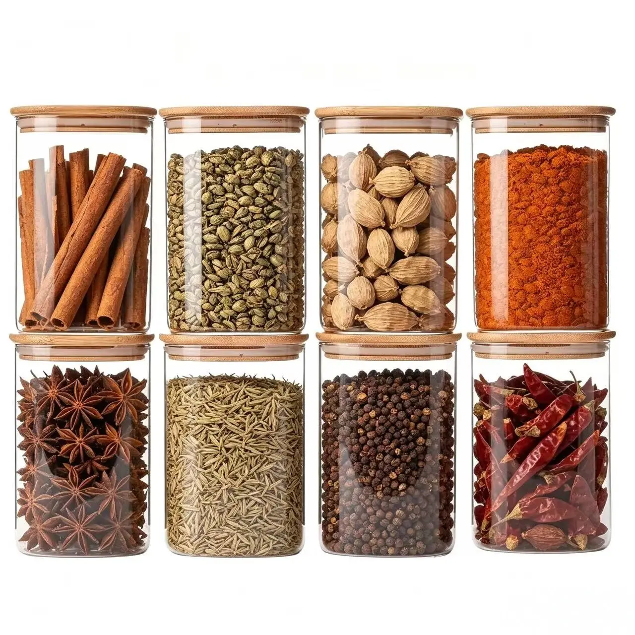 2/4/8pcs Square Glass Spice Jars 540ML, Airtight Container Set with Bamboo Lid, Clear Glass Seasoning Container for Kitchen Spices Coffee Beans