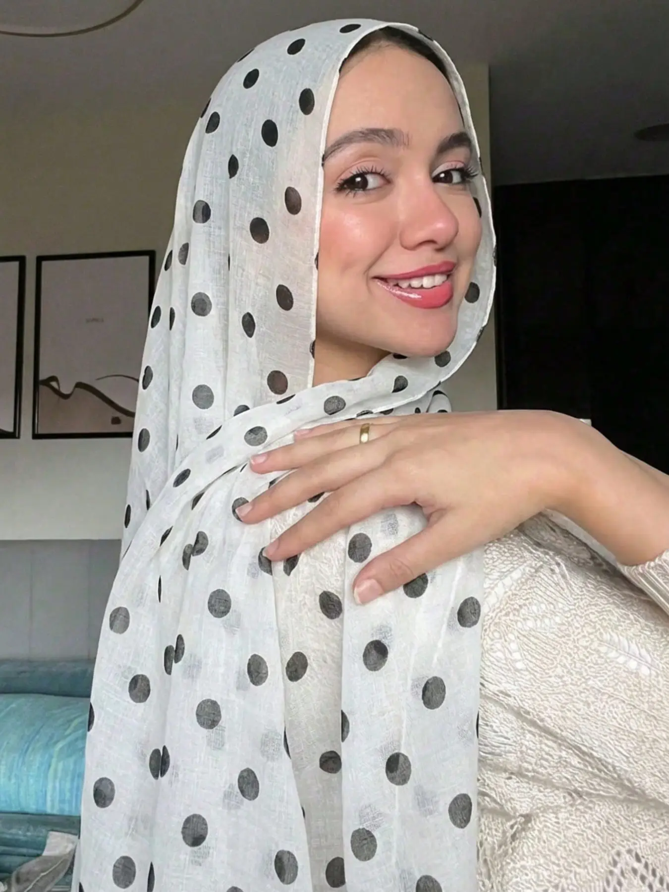 1pc Fashion Casual Retro Polka Dot Voile Hijab Scarf, Elegant Printed Headscarf, Muslim Daily Wear Turban for Muslim, Breathable Beach Long Shawl