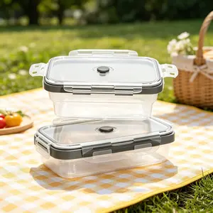 Foldable Silicone Food Storage Box with Lid, Freezer and Dishwasher Safe, Portable Lunchbox for Camping, Leftovers, Snacks