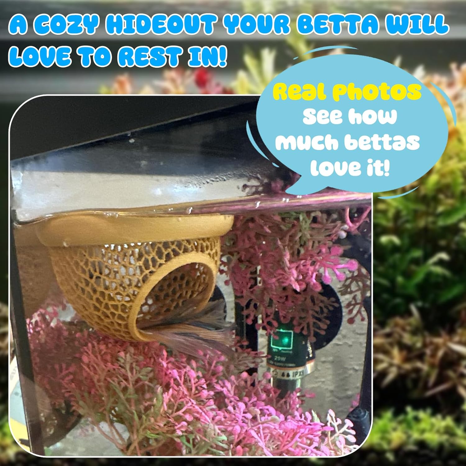 Floating Betta  & Shrimp Cave -  Printed Aquarium Hammock, Feeder & Rest Spot - Floating Betta Log & Cave Decor for Nano Tanks, Corydoras, Shrimp & Small Fish - Safe PLA,  Pending