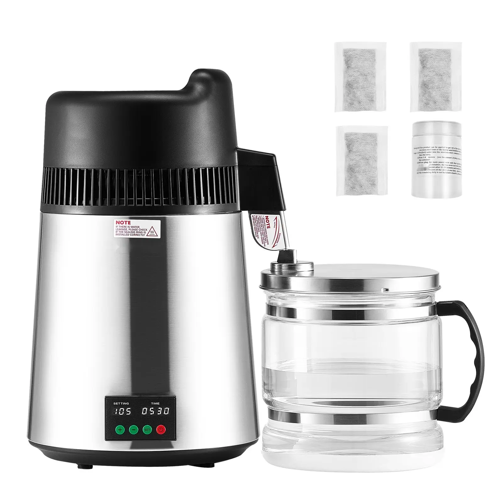 6 Liter Water Distiller For Home Kitchen Countertop Purifier System With 900W Heating Element, Stainless Steel Construction, Glass Carafe, Quiet Operation, Auto Shutoff, BPA Free, Easy Cleaning And Safe Drinking Water