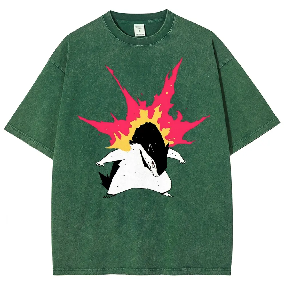 Oversized Acid Wash T-Shirt with Vintage Fire Badger Graphic, Unisex Heavyweight 100% Cotton, Super Soft and Pre-Shrunk, Tshirt