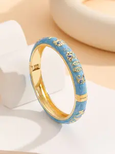 Cloisonné Style Hinged Enamel Bangle for Women, Gold Plated Wide Cuff with 3D Floral Relief & Marble Texture, Elegant Vintage Jewelry Gift