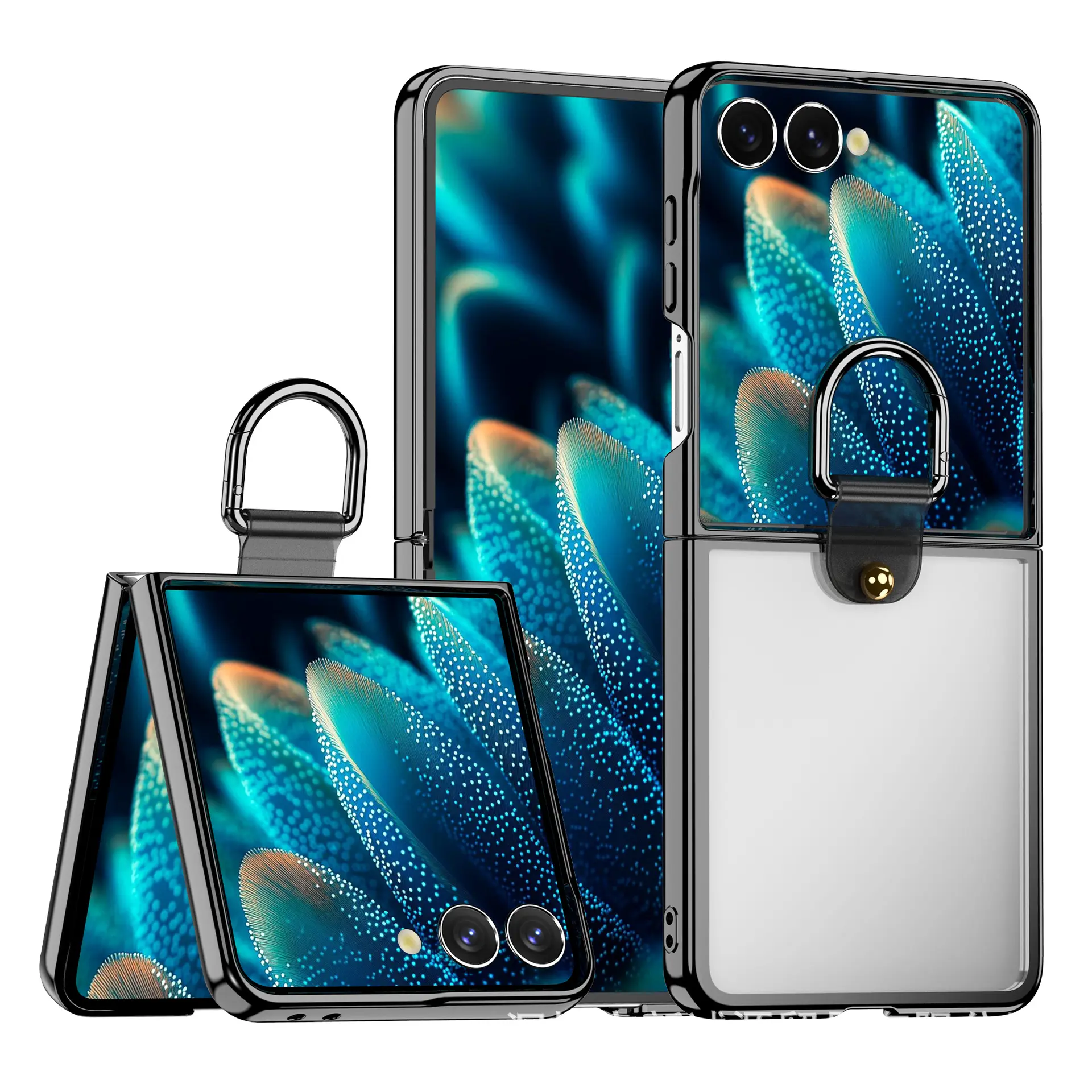 Compatible with Z Flip 7, 6, Solid Color Frame Shockproof Foldable Phone Case with Ring Holder HNZ0684