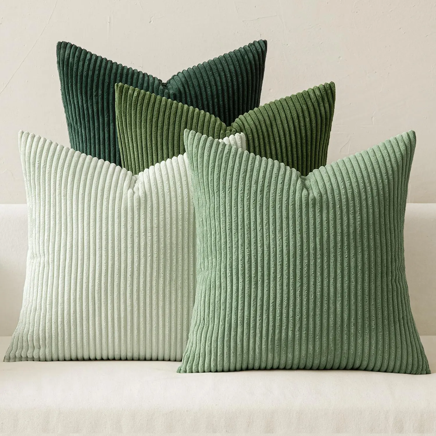 Set of 4 18*18 Inch Sage Green Corduroy Throw Pillow Covers, Boho Farmhouse Nordic Style Soft Cushion Cases for Sofa, Couch, Bed & Living Room Spring Home Decor