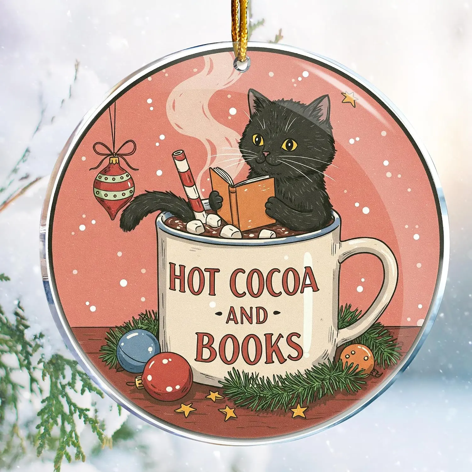 Hot Cocoa and Books -  3 - Book Ornaments for Christmas Tree - Book Lovers Gifts - Book Accessories - Bookish - Gifts for Readers - Book Club - Christmas Ornaments - Christmas Decorations