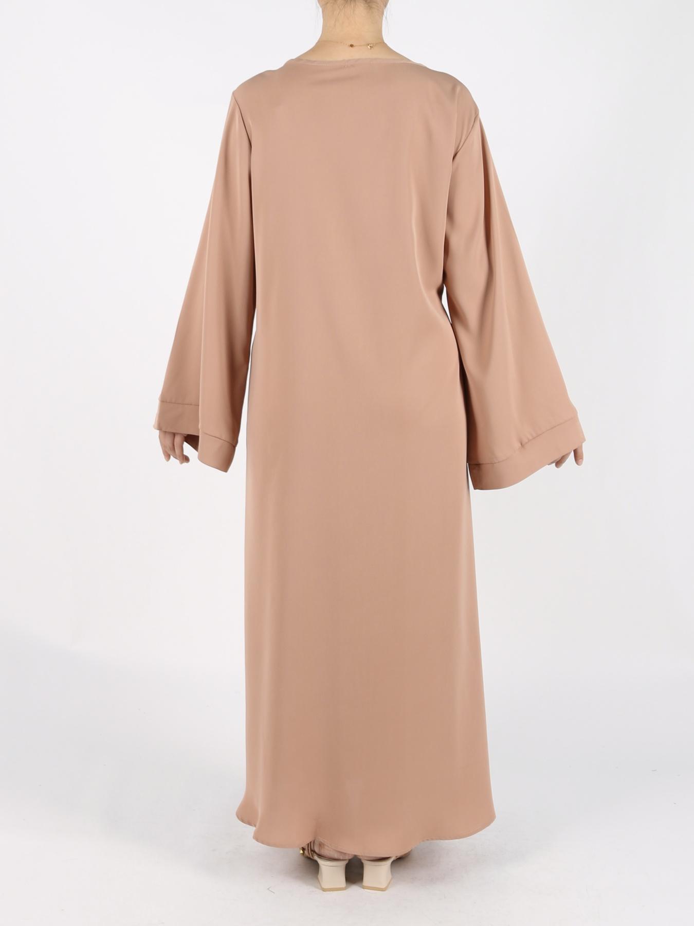Women's Solid Belted Long Sleeve Kaftan Dress, Modest Round Neck Long Dress for Daily Wear, Casual Ladies Muslim Maxi Clothes for All Seasons, Modesty Muslim Clothing