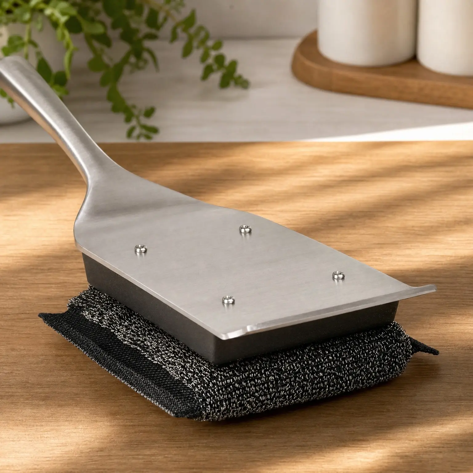 Bristle Free Grill Brush with Replacement Head, Unique Steel Fiber Pad, Safe for Cast Iron and Stainless Steel Grates, Outdoor Grill Cleaner