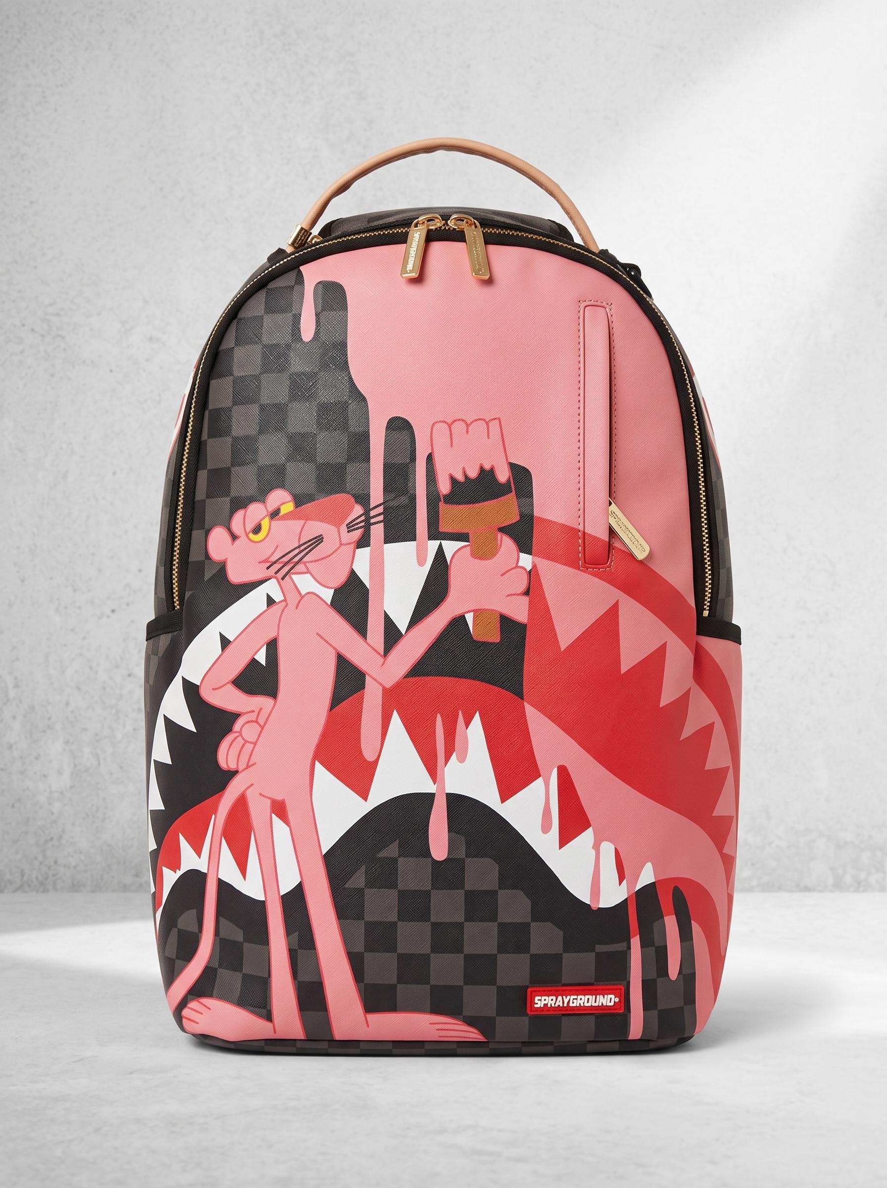 SG Pink Shark Mouth Backpack, Streetwear Graffiti School Bag for Men Women, Trendy Laptop Daypack for Teens