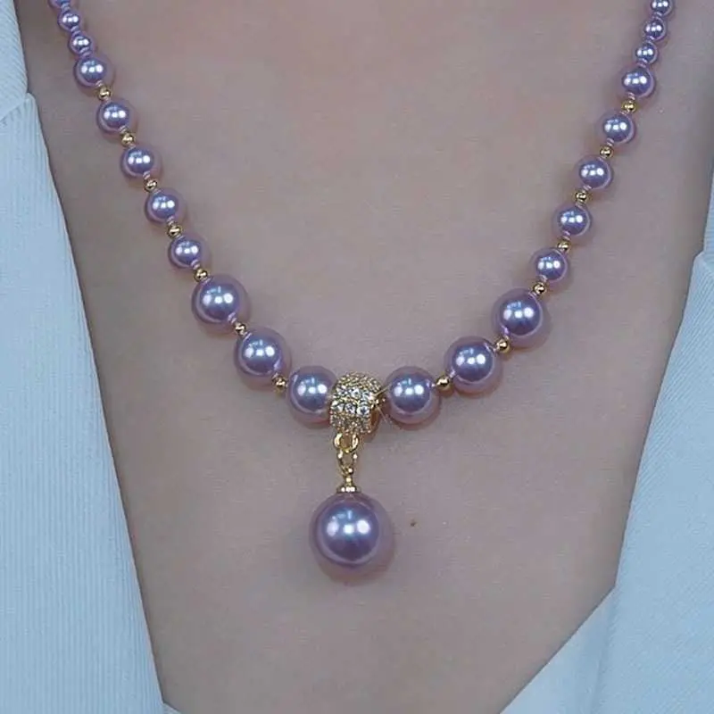 2024 Women's Fashion Rhinestone-Studded Purple Pearl Clavicle Choker Necklace, Unique Niche Original Design Jewelry, DL260804D13