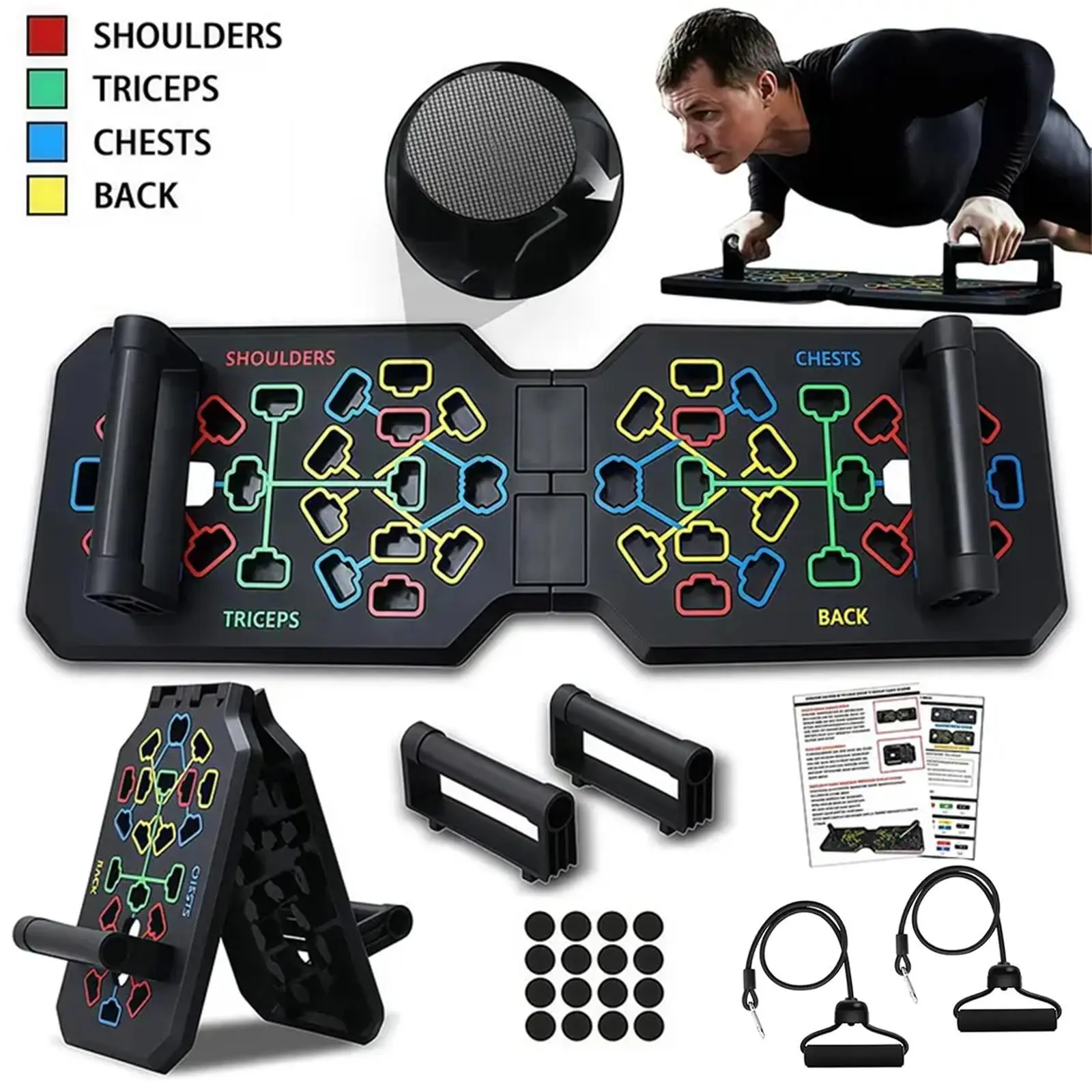 Resistance Band Match Foldable Multifunctional Push Up Board Push Up Stand Portable Ergonomic Design 5-in-1 Cushioned Handles Chest Muscle Home Gym Fitness Equipment Workout Gift