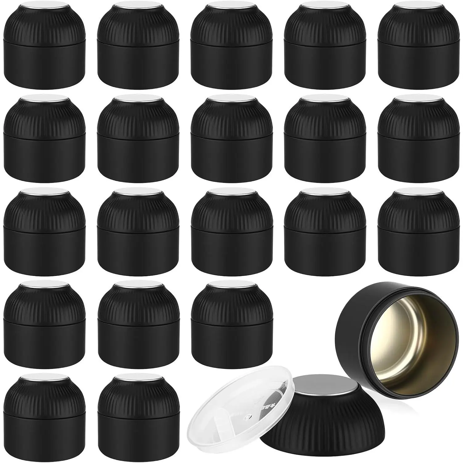 20 count Mini  Tin Canister with Airtight Double  2.5 oz Bulk Small Round Metal Tinplate  Tin Can  Kitchen Containers for Loose Teas Spices Coffee  Sugar Candy (Black)