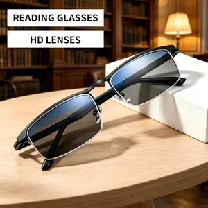 2 in 1 Progressive Multi Focus Metal Semi Rim Reading Glasses Anti Blue Light Classic Stylish Selectable 100 to 400 Degrees Includes Case Lightweight No Pressure