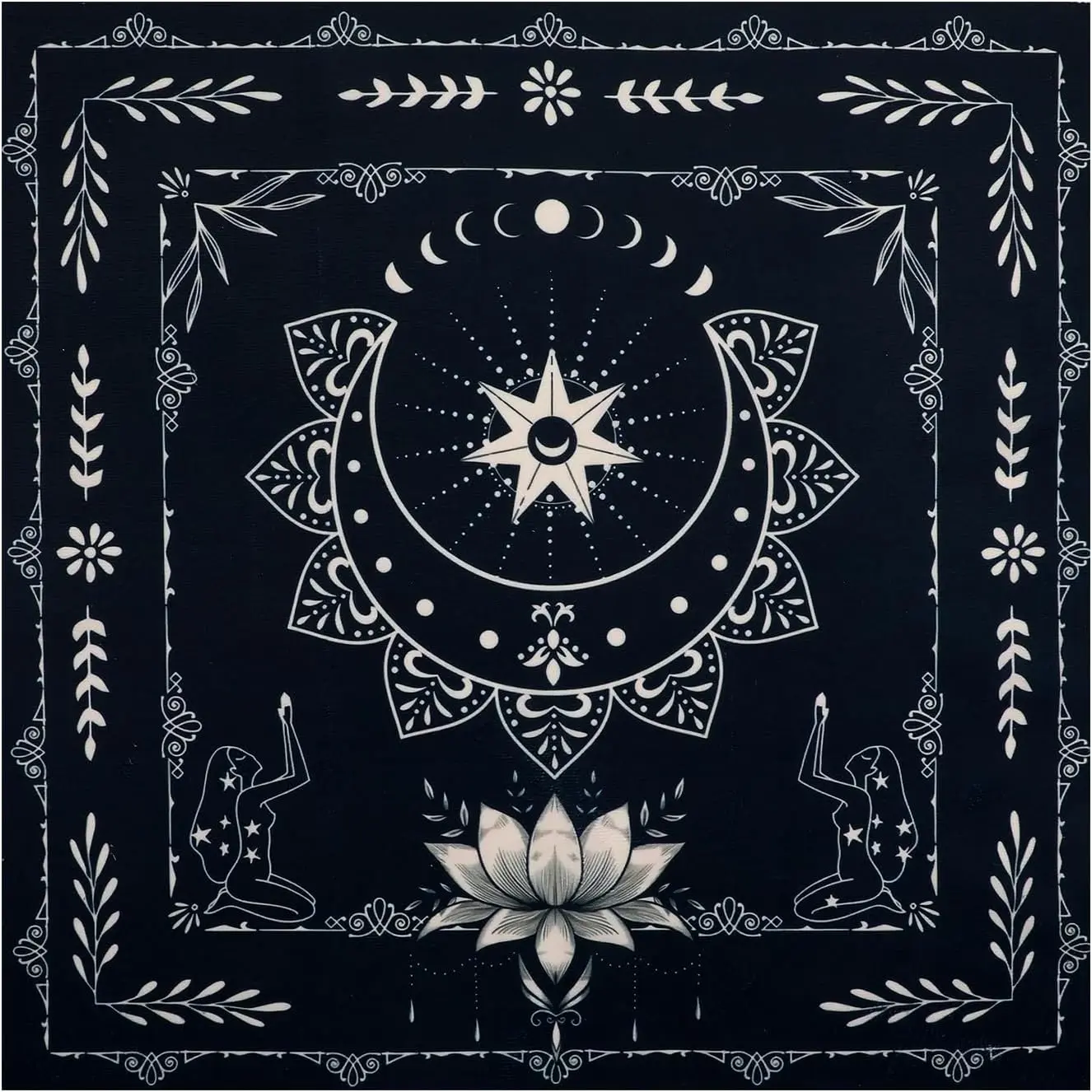 Grevosea Unisex Classic Polyester Tarot Altar Cloth - Square 19.3x19.3in/49x49cm Divination Mat for Psychics' Rituals, Relaxation, Inspirational Spiritual Supplies (Tarot Cards, Crystals)