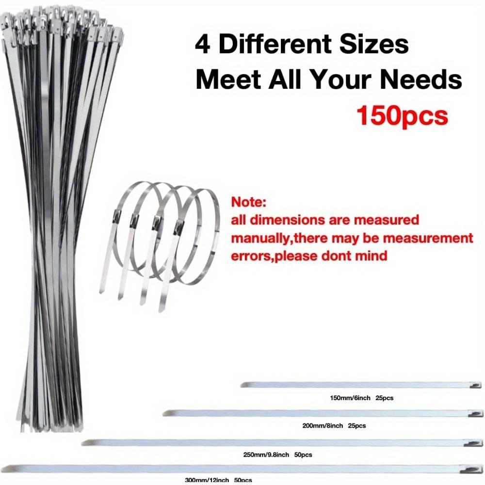 150 Pcs Metal Zip Ties Set, Multifunctional Cable Zip Ties, Stainless Stee Metal Zip Ties, Suitable for Outdoor Chain Link Fence and Exhaust Wrap, Cheap Stuff Industrial Hardware