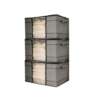 3-Pack Large Square Storage Bags, Foldable Durable Organizer Pouches, Thick Fabric with Zipper and Lid, Ideal for Bedding, Blankets, Pillows, Space Saving Bags