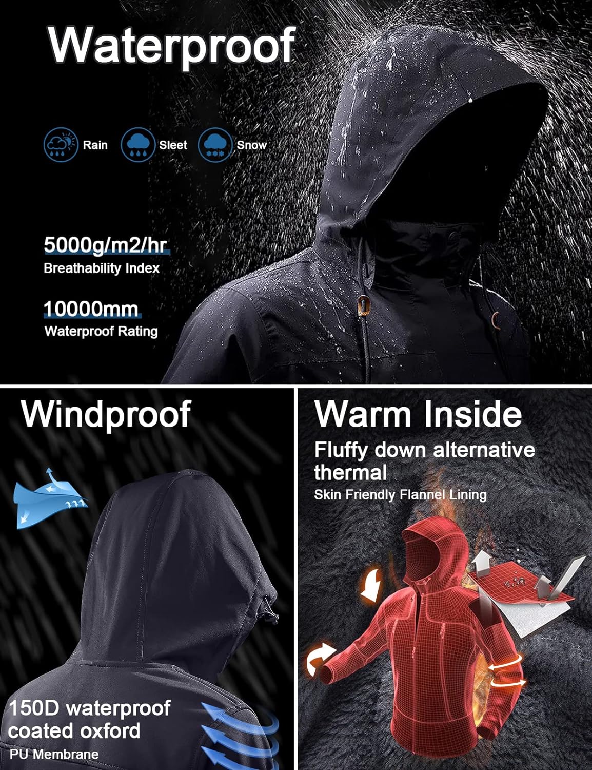 GEMYSE Men's Mountain Waterproof Ski Jacket Windproof Resistant Winter Coat Reflective Puffer Skiing Rain Perfect Fabric Zipper