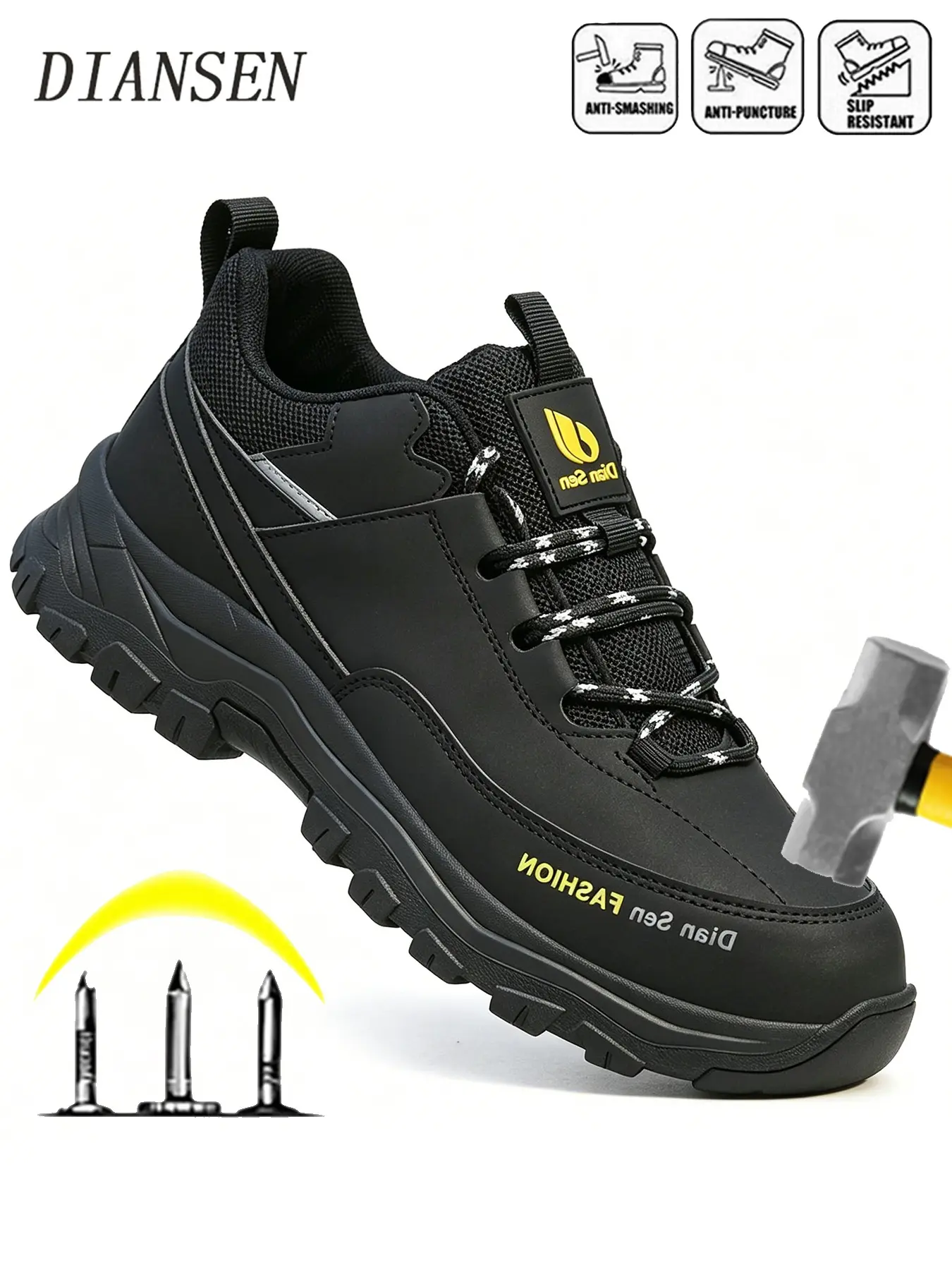 Steel Toe Closed Anti-Slip Composite Work Safety Shoes, Nonslip Work Shoes, Ergonomic Design, Durable, Comfortable, Lightweight, Breathable, Crush-Resistant, Puncture-Proof