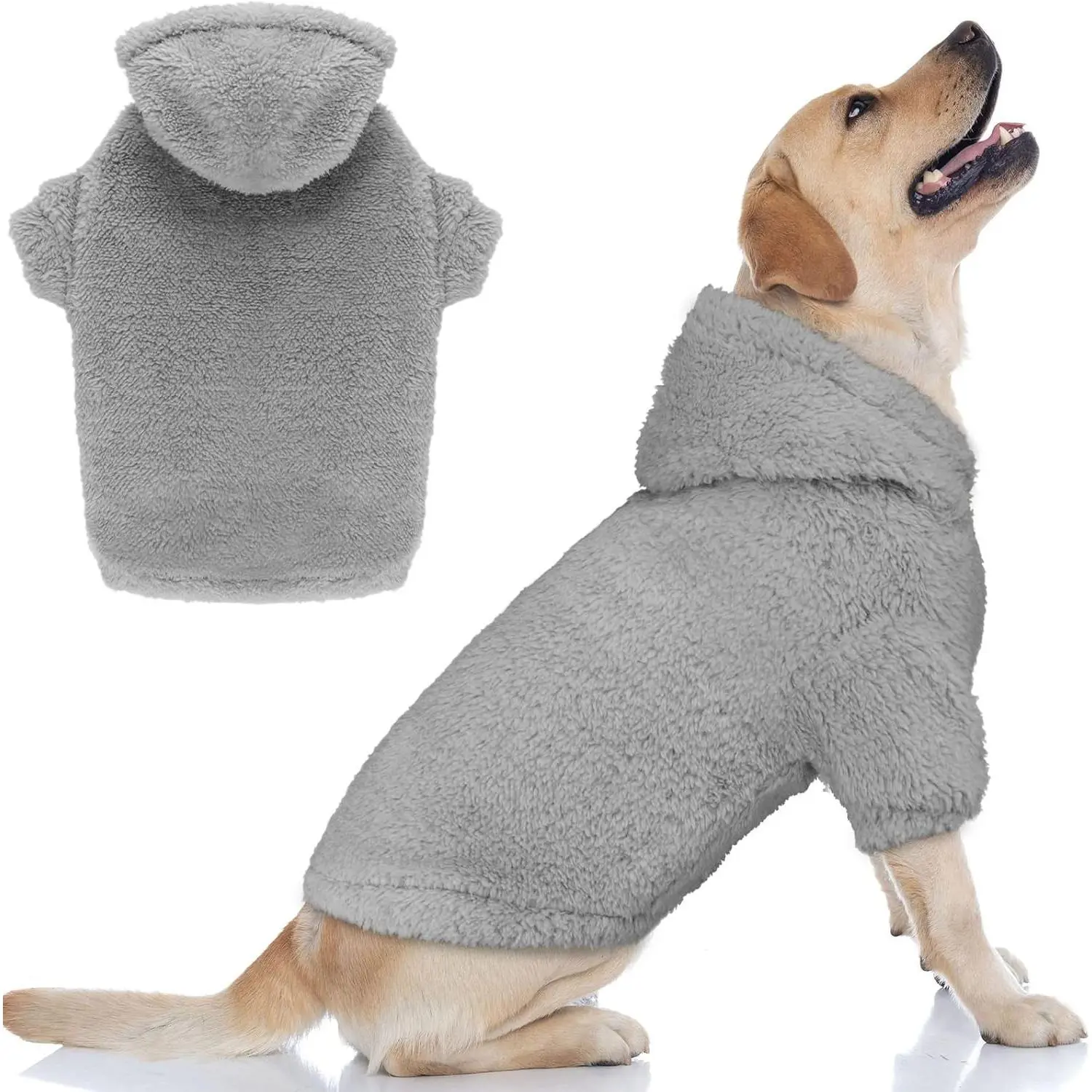 Warm Hooded Dog Sweaters Pet Clothes Coats for Large and Extra Large Dogs, Grey-XXL