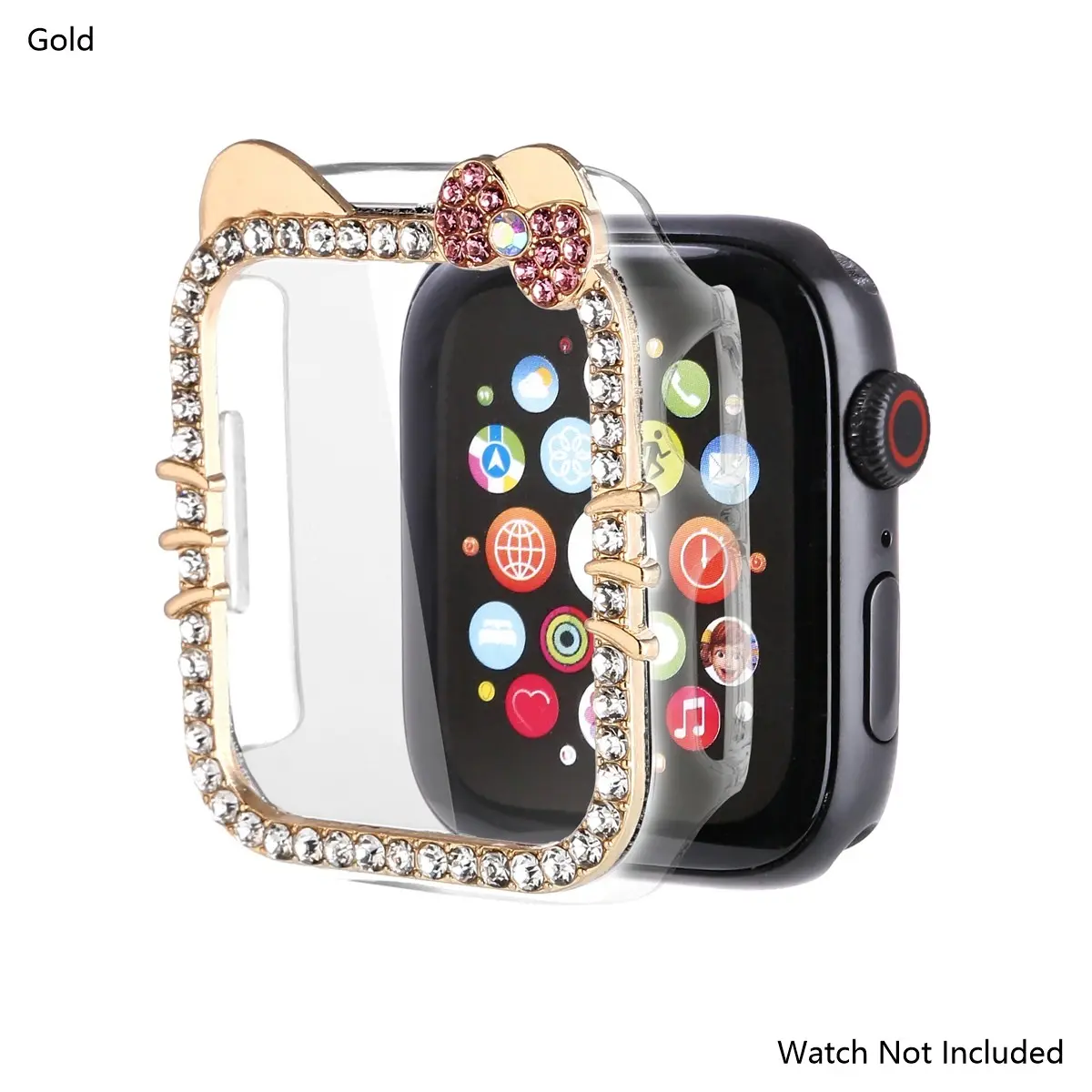 1 pc-Luxury Bling & Cute Cat Ear Case Protector For Apple Watch Wearable Tech Accessories : Sparkle Rhinestone Decor, Tough & Shockproof , Easy Snap-On Protective Cover for Women (40/41/42/44/45mm, Series SE/11/10) 【Watch Not Included】