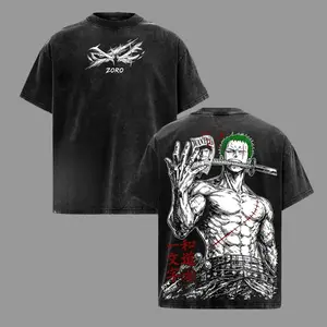 Roronoa Zoro One Piece Anime Three Sword Style Pirate Hunter Vintage Washed Oversized Graphic cotton Tee Katana Warrior Streetwear Shirt humorous day
