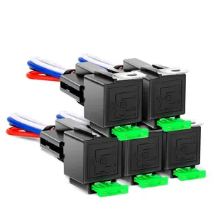 Nilight 5-Pack 30A Heavy-Duty 4-Pin SPST Relay Switch Kit, 12V Interlocking Mount Harness with Built-In Fuse Socket, 14AWG Color-Labeled Wires for Automotive Load Control, Easy Installation