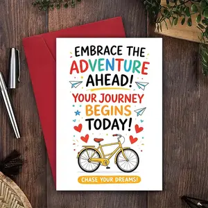 Adventure Greeting Card Yellow Bicycle Paper Airplane Dream Chasing Blessing Card Fit Easter Father's Day Birthday